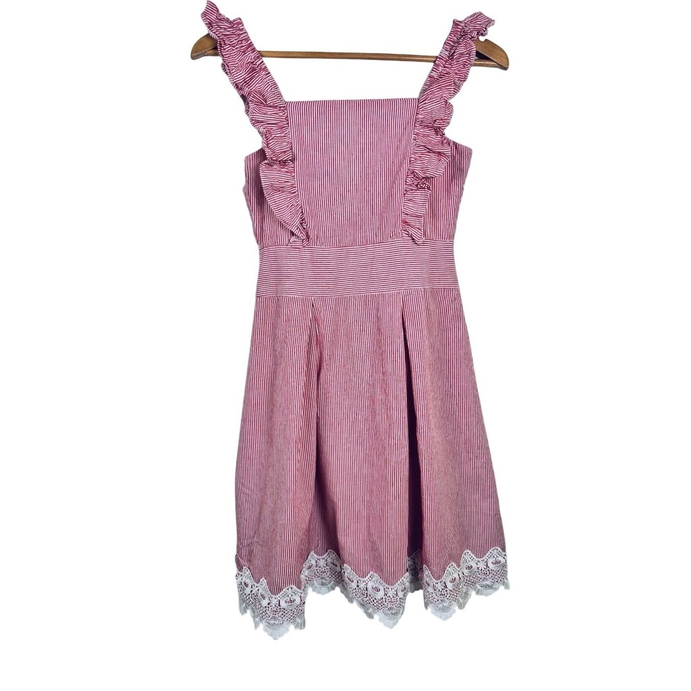 Jaspal XS Red & White Striped Candy Striper Dress Ruffle‎ Straps Lace Hem Japan